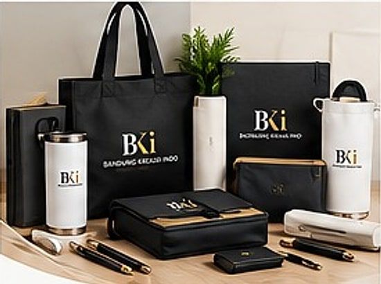 Paket seminar kit BKi berisi tote bag, tumbler, notebook, pouch, dan pulpen